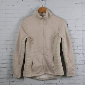 TIME AND TRU TAN OATMEAL HEATHER ZIP UP FLEECE JACKET WITH POCKETS SIZE XS